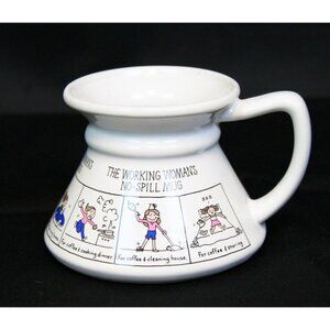 Vtg 80s 90s The Working Woman No Spill Coffee Mug White Curved Graphic Cup Funny